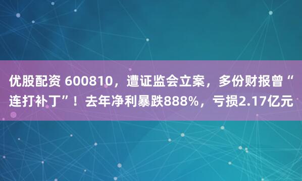 优股配资 600810，遭证监会立案，多份财报曾“连打补丁”！去年净利暴跌888%，亏损2.17亿元